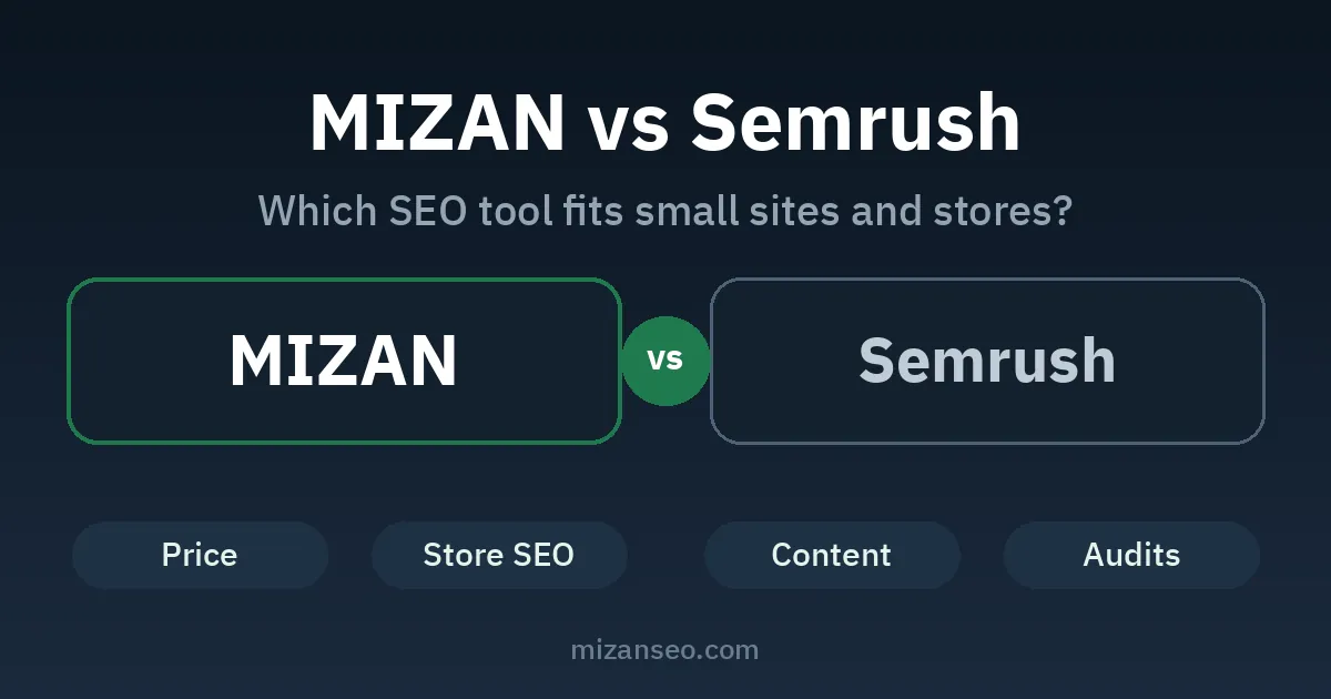 MIZAN vs Semrush comparison: price, store SEO, content and audits